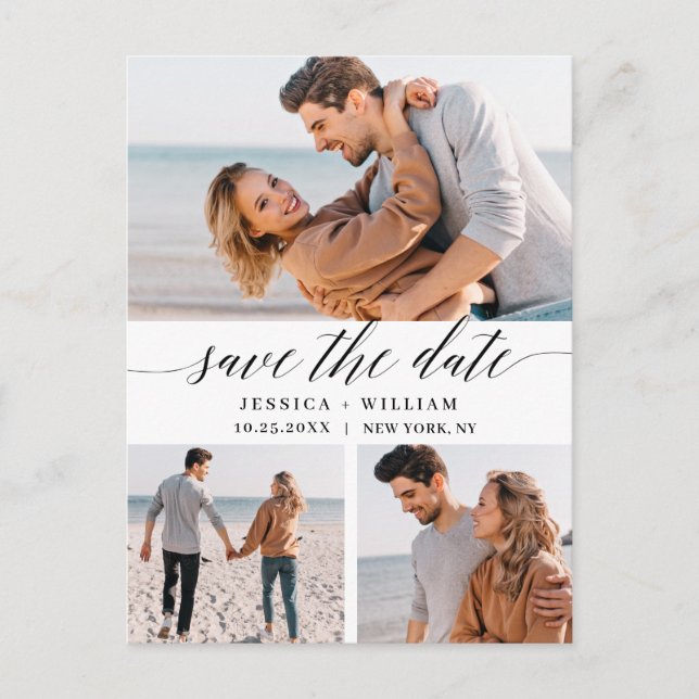 Simply Elegant Wedding Save the Date 3 Photo Postcard (Front)