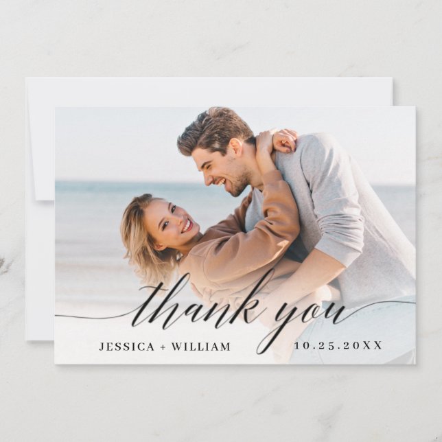 Simply Elegant Wedding Simple 4 Photo Thank You Card (Front)