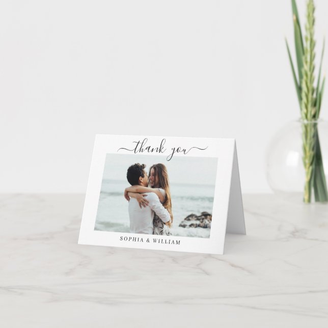 Simply Elegant Wedding Simple Modern 2 Photo Thank You Card (Front)