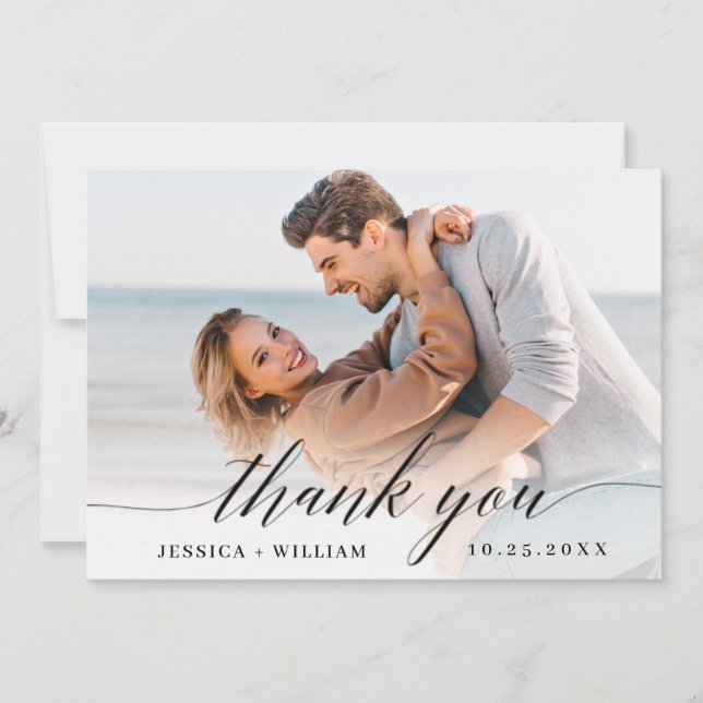 Simply Elegant Wedding Simple Photo Thank You Card (Front)