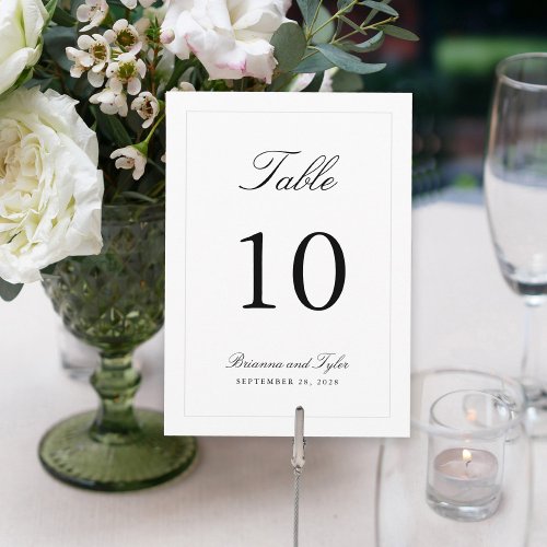 Simply Elegant Wedding Table Number Card