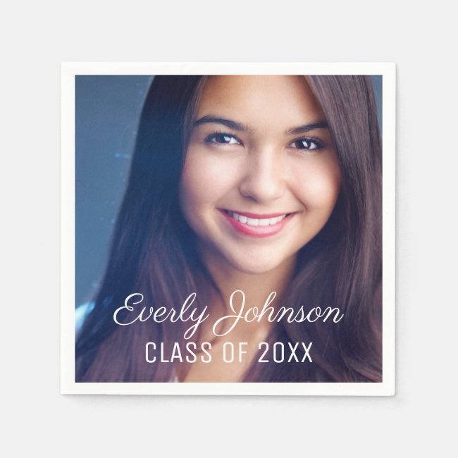 Simply Elegant White Script Photo Graduation Napkins