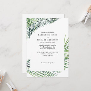 Simply Elegant White Tropical Palm Wedding Invitation