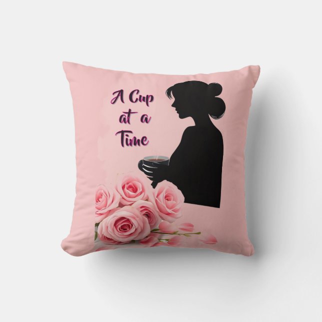  Simply Enspired “A Cup at a Time” Coffee Rose Throw Pillow (Front)