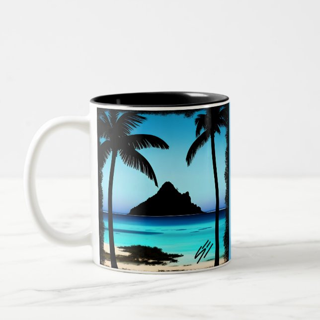 Simply Enspired Dad Calm Beach  Two-Tone Coffee Mug (Left)