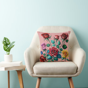 Simply Enspired Water Color Roses Throw Pillow