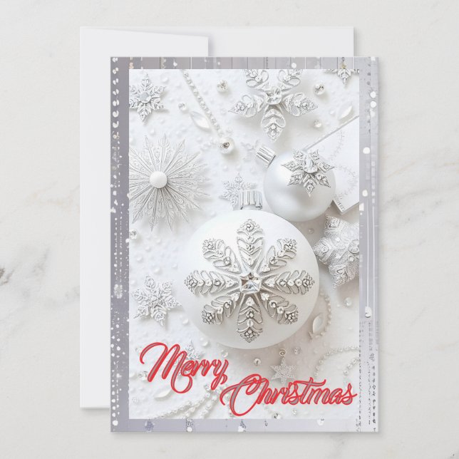 Simply Enspired White Rhinestones Merry Christmas Holiday Card (Front)