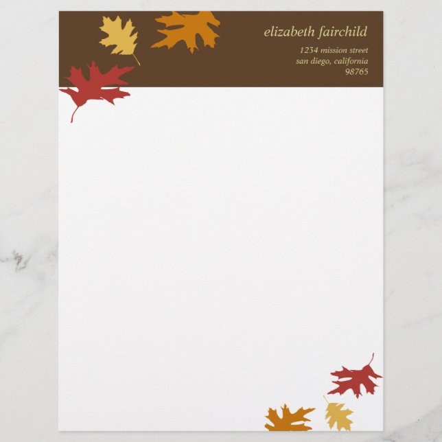 Simply fall leaves autumn brown thanksgiving theme letterhead (Front)