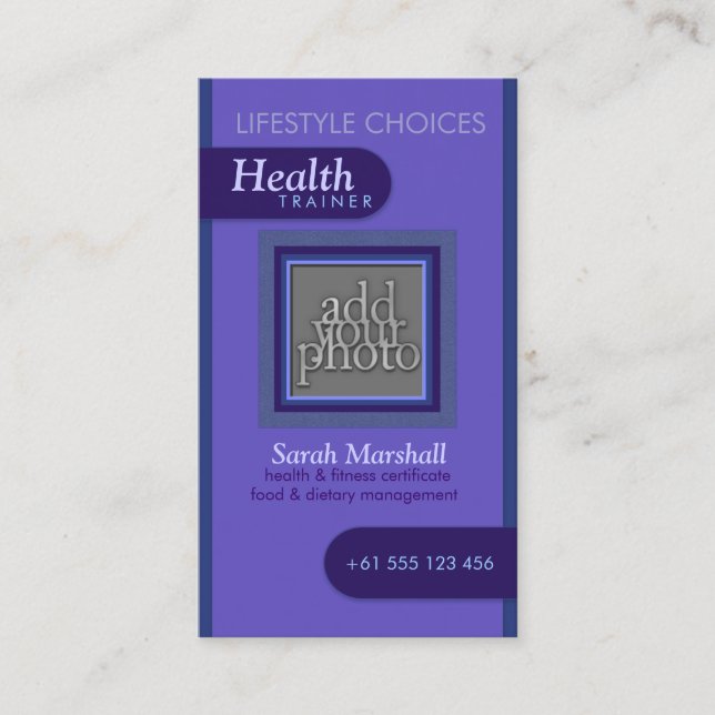Simply Fancy  Purple Health Photo Business Card (Front)