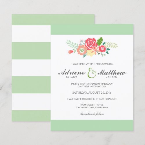 Simply Floral &amp; Stripes Wedding Invitation / Mint