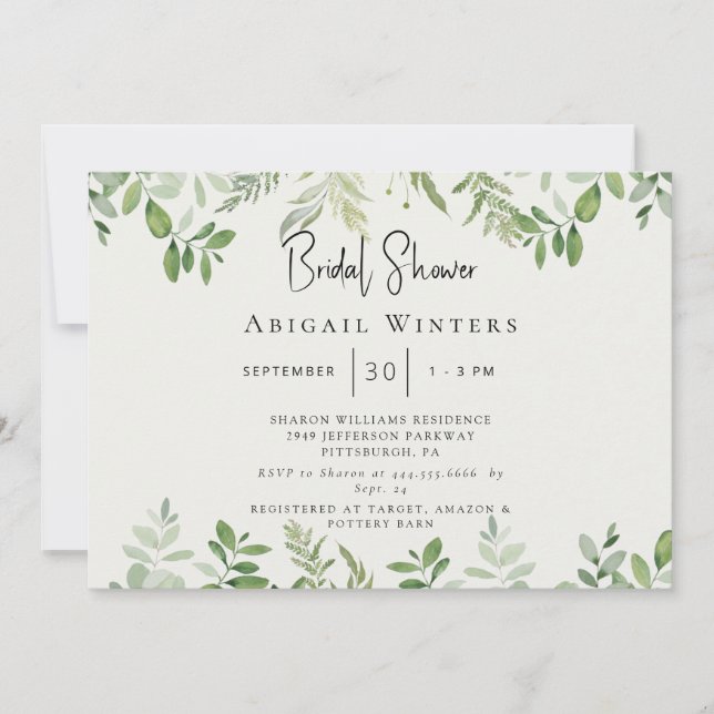 Simply for Her Foliage Cream Modern Bridal Shower Invitation (Front)