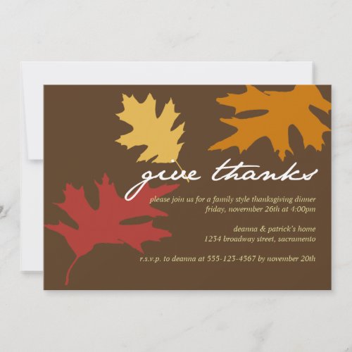 Simply give thanks fall leaves Thanksgiving dinner Invitation