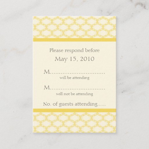 Customizable Simply Glamourous RSVP Card, Saffron Yellow Business Cards