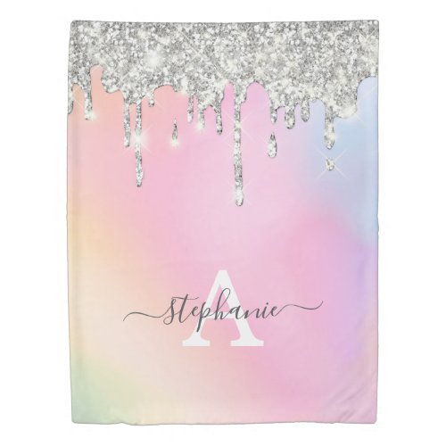Simply Glitter Silver Dripping Rainbow Girls Name Duvet Cover