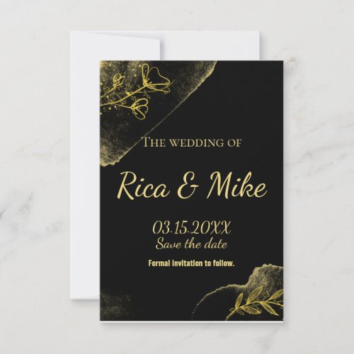 Simply gold black Modern Save the Date Enclosure C RSVP Card