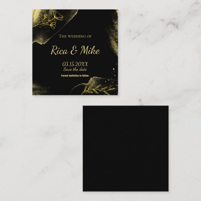 Simply gold black Modern Save the Date Enclosure Card (Front/Back)