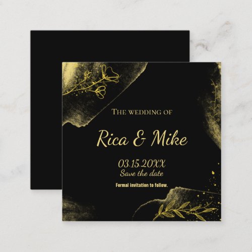 Simply gold black Modern Save the Date Enclosure Card