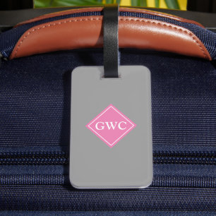 Simply Gray And Pink Custom Monogram Luggage Tag