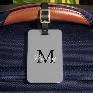 Simply Gray Monogram Custom Name Luggage Tag