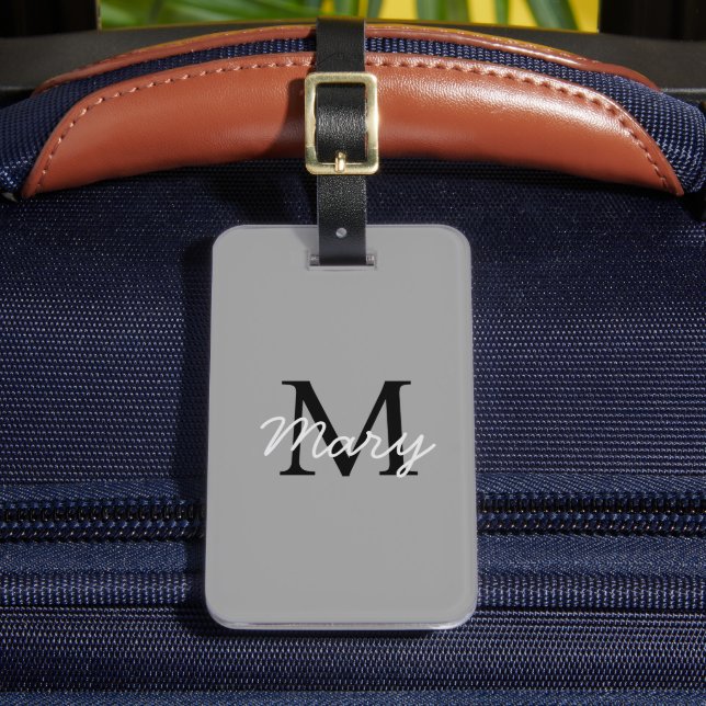 Simply Gray Monogram Custom Name Luggage Tag (Front Insitu 2)