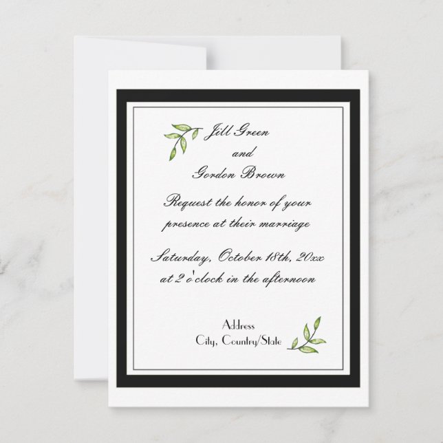Simply Green Leaf Wedding Invitation (Front)