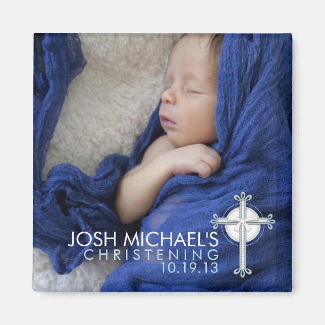 Simply Holy Cross Christening Photo Keepsake Magnet (Front)