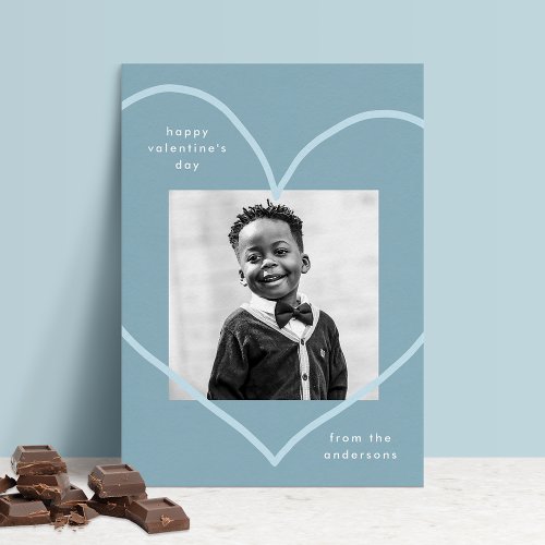Simply Love Blue Heart Photo Valentines Day Holiday Card