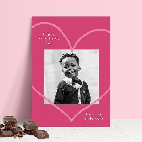 Simply Love Pink Heart Photo Valentines Day Holiday Card