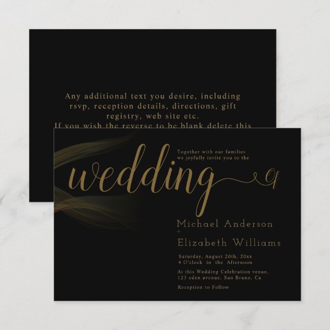 Simply Luxury Black & Gold Calligraphy wedding Invitation (Front/Back)