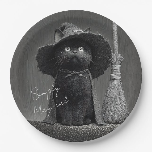 Simply Magical Witch Cat Paper Plates (Front)