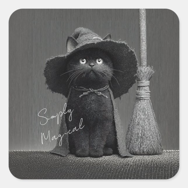Simply Magical Witch Cat Square Sticker (Front)