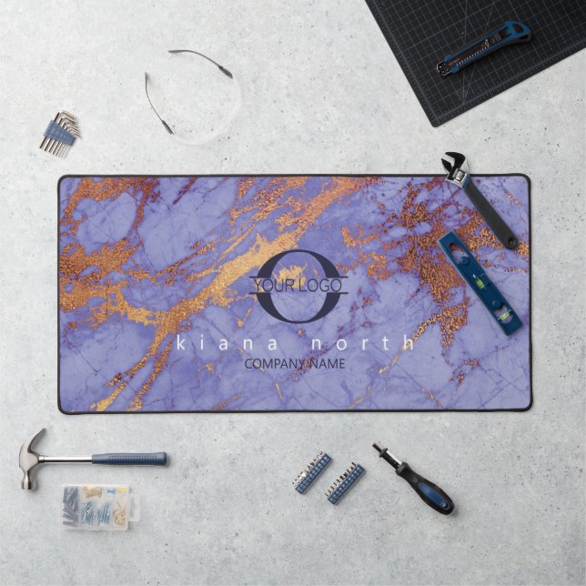 Simply Marble Logo Purple Gold Navy ID672 Desk Mat (Workstation)