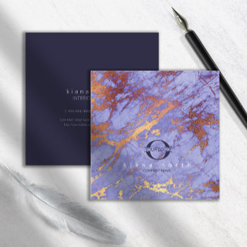Simply Marble Logo Purple Gold Navy Id672 Square Business Card by arrayforcards at Zazzle