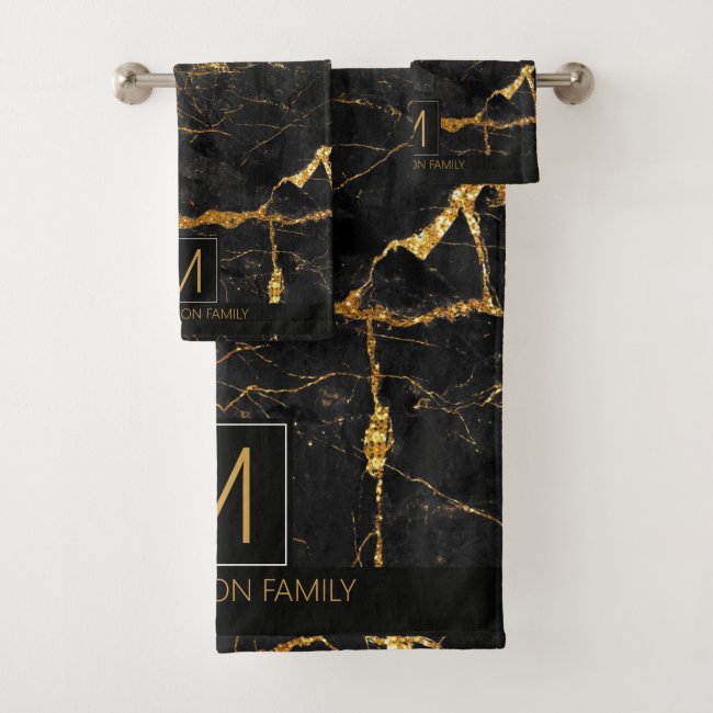 Simply Marble Monogram Black and Gold ID672