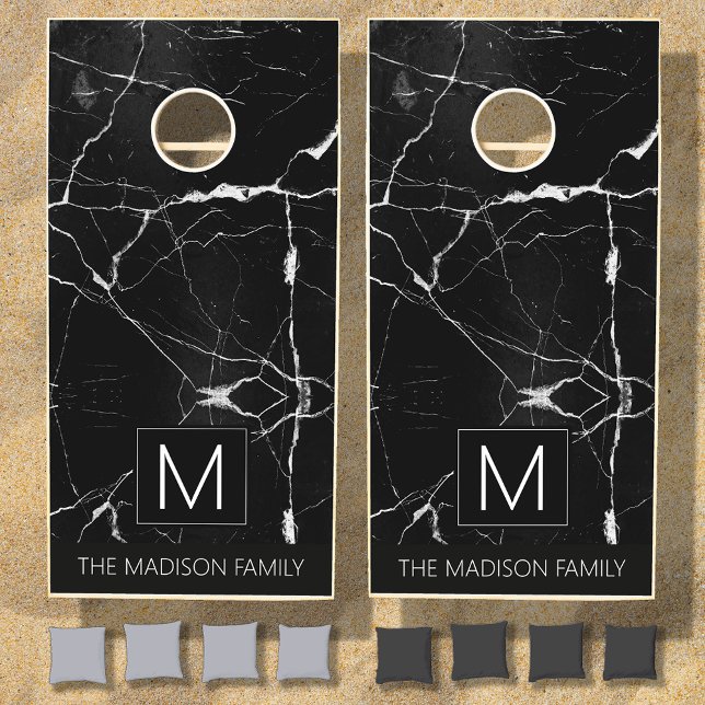 Simply Marble Monogram Black and White ID672 Cornhole Set (Creator Uploaded)