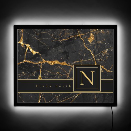 Simply Marble Monogram GoldBlack ID672  LED Sign