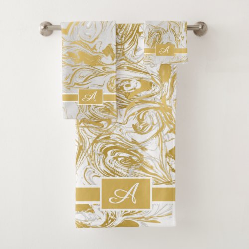 Simply Marble Monogram Gold White Marble  Bath Tow Bath Towel Set