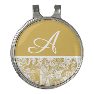 Simply Marble Monogram Gold White Marble Golf Ball Golf Hat Clip