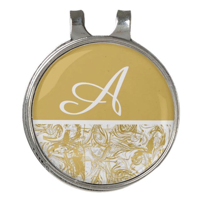 Simply Marble Monogram Gold White Marble Golf Ball Hat Clip (Front)