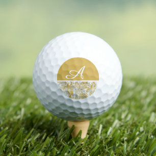 Simply Marble Monogram Gold White Marble Golf Balls