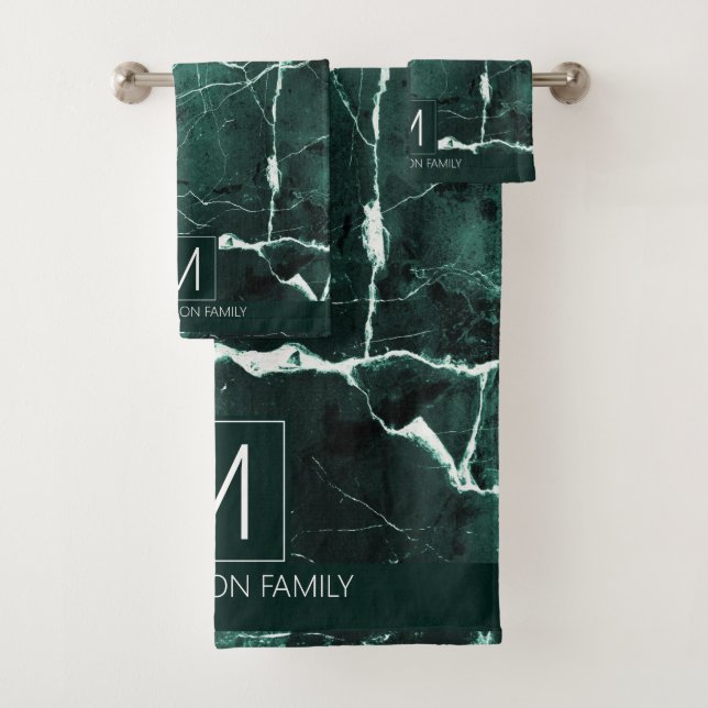 Simply Marble Monogram Green and White ID672 Bath Towel Set (Insitu)
