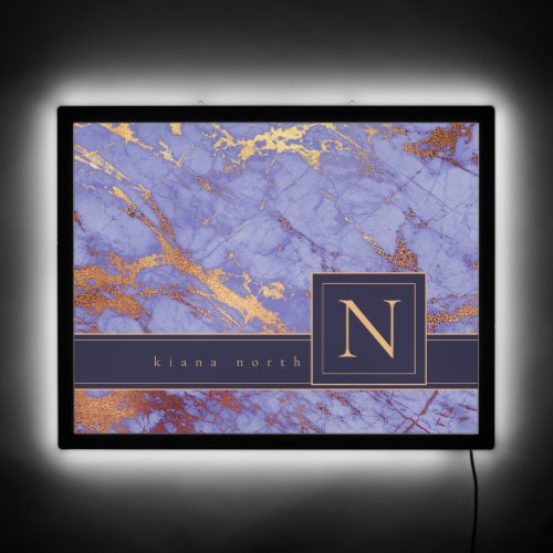 Simply Marble Monogram Purple and Gold Std ID672 LED Sign