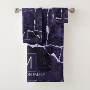 Simply Marble Monogram Purple and White ID672 Bath Towel Set
