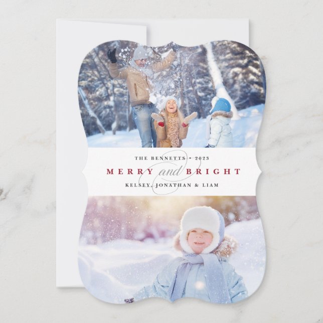 Simply Merry Cranberry | Two Photo Holiday Card (Front)