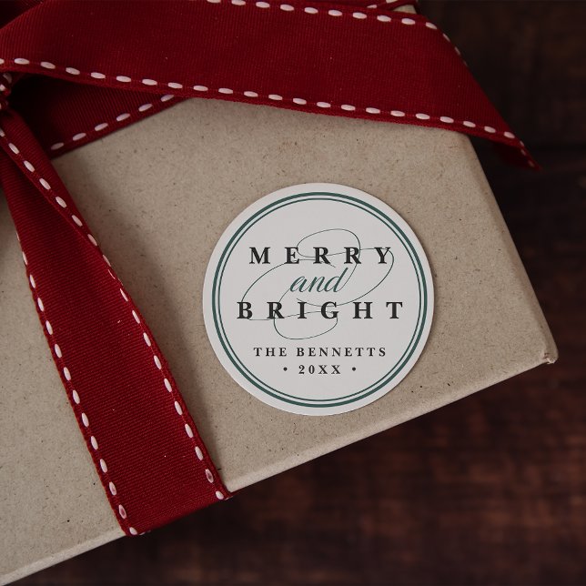 Simply Merry | Personalized Holiday Classic Round Sticker (Creator Uploaded)