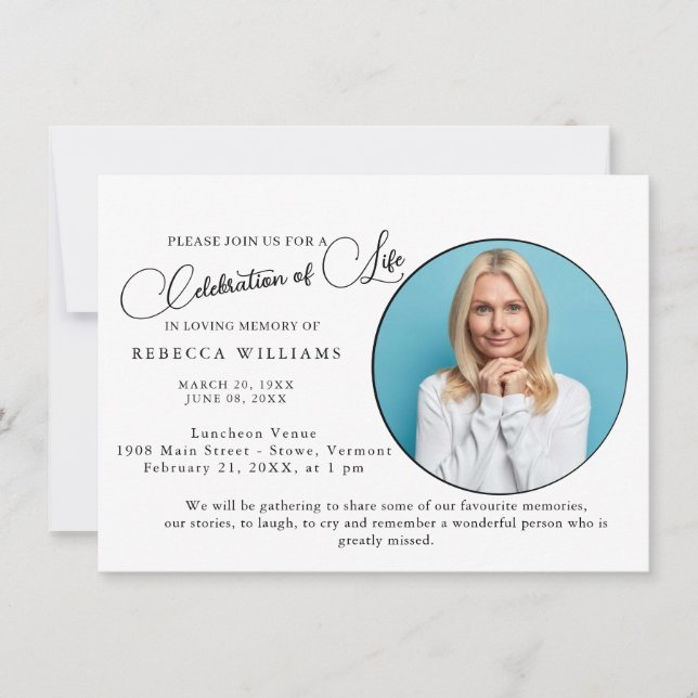 Simply Minimal Photo Celebration of Life Invitation (Front)