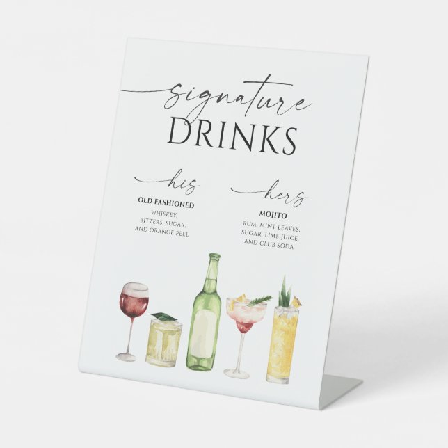 Simply Minimal Wedding Signature Drinks Sign (Front)