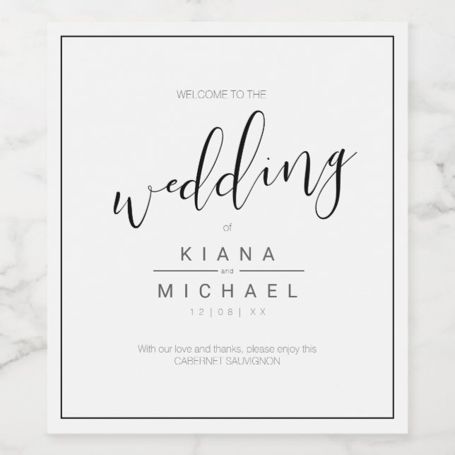 Simply Minimalist Wedding Black ID523 Wine Label (Single Label)