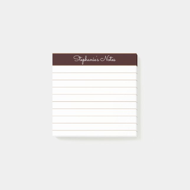 Simply Modern Chocolate Brown Personalized Lined Post-it Notes (Front)