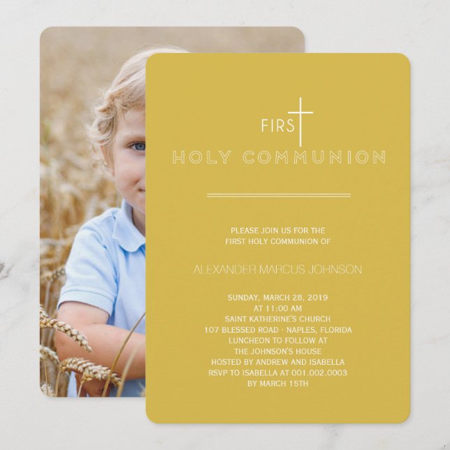 Simply Modern First Holy Communion Photo Religious Invitation (Front/Back)